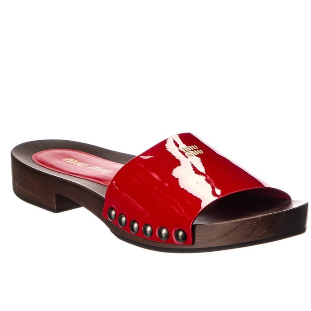 MIU MIU 5Z425E Red Patent Leather Wooden Clogs Sandals New & Authenticm sz 36